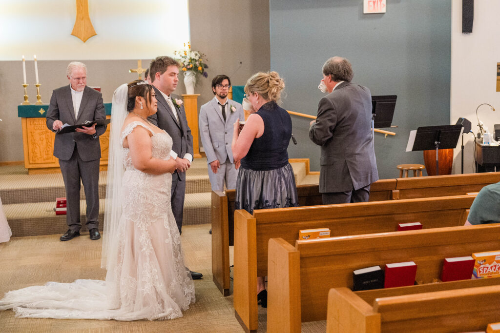 Sharing the Wedding Tea with Grooms parents at Cormorant Lutheran Church in Cormorant, MN 